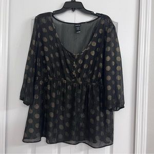 Torrid womens sheer metallic polka dots elastic waist blouse 1/1X black